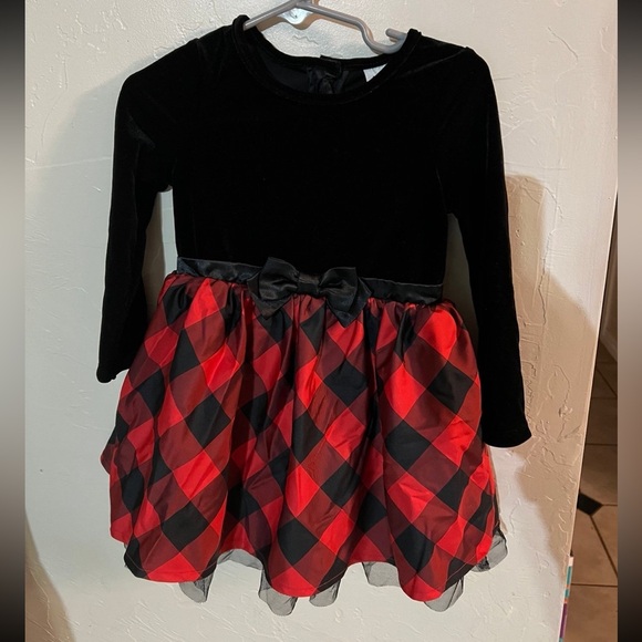 Baby Toddler Girl 2T Black and Red Plaid Long Sleeve Dress - Picture 1 of 6